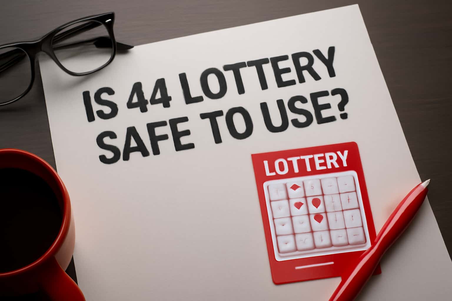 An informational scene depicting the safety features of the 44 Lottery app.